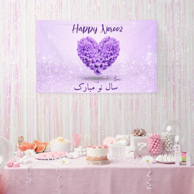 Happy Norooz Purple Hyacinth Lovely Heart Bouquet Banner (Party)