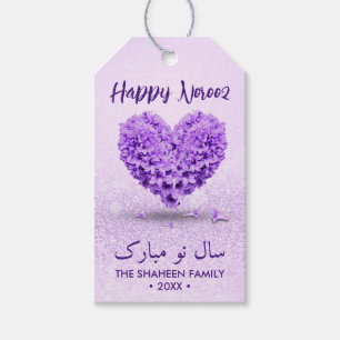 Happy Norooz Purple Lovely Hyacinth Heart Bouquet Gift Tags