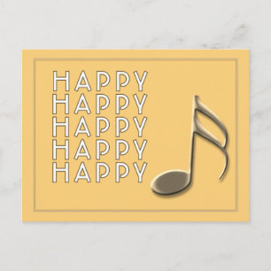 "Happy Note" Gold Music Note Black Postcard