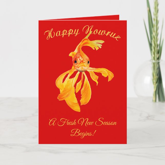 Happy Nowruz Persian New Year Goldfish Isolated Card (Front)