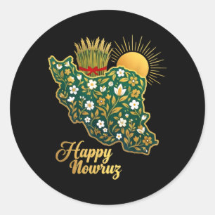 Happy Nowruz Persian New Year Iran Map Floral Classic Round Sticker