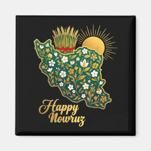 Happy Nowruz Persian New Year Iran Map Floral Magnet