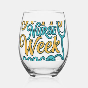 Happy Nurse Week 2026 Stethoscope Shirt Design_1 Stemless Wine Glass