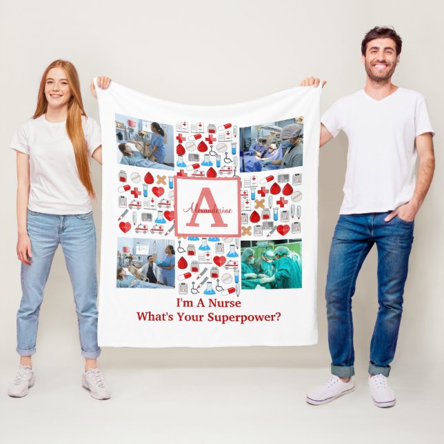 Happy Nurses Day 4 photo collage cross monogram Fleece Blanket (In Situ)