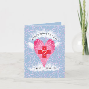 Happy Nurses Day Blue Pink Heart Personalised Thank You Card