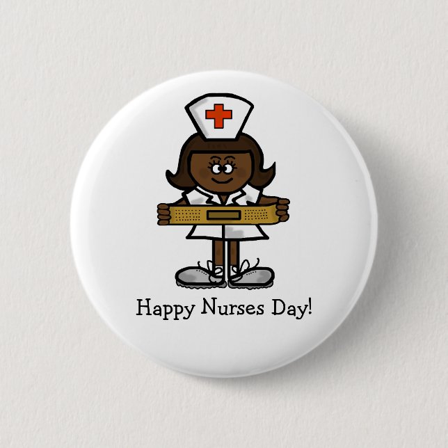Happy Nurses Day Button - Female Brown Nurse (Front)