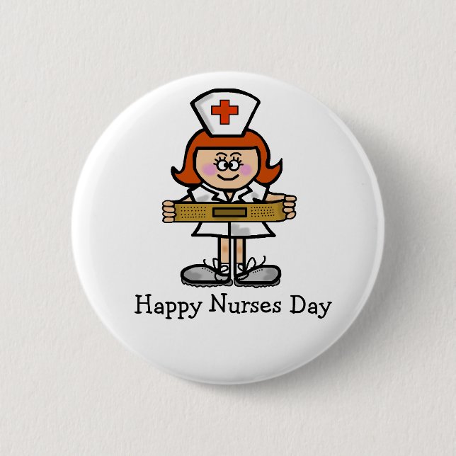 Happy Nurses Day Button  Female Nurse Red Hair (Front)