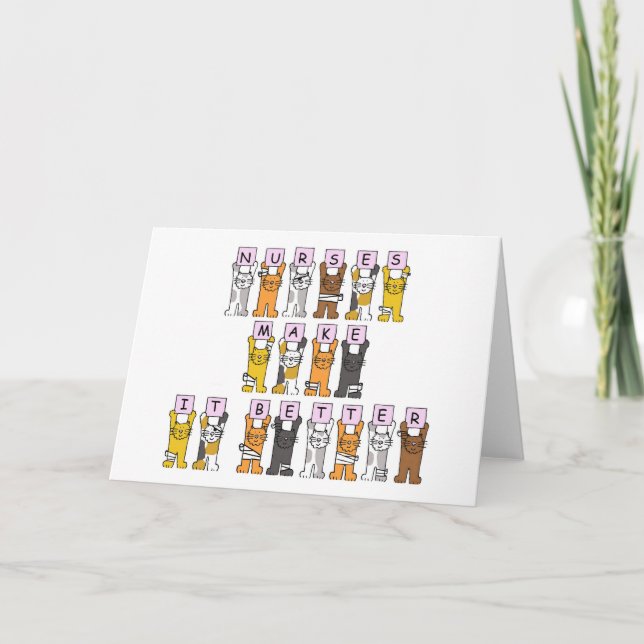 Happy Nurses Day Cartoon Cats in Bandages. Card (Front)