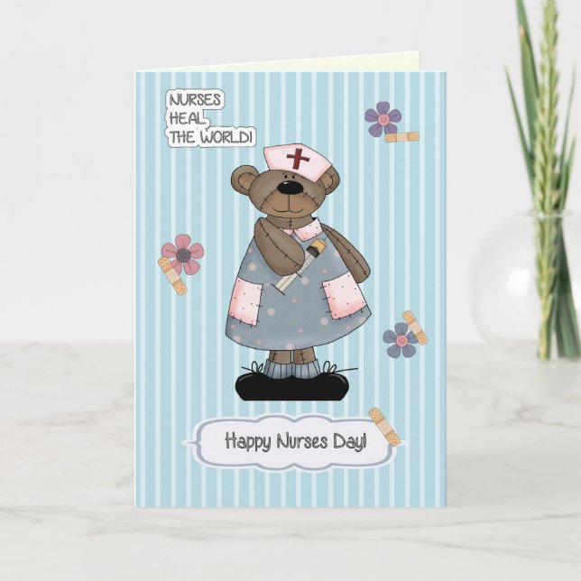 Happy Nurses Day. Cute Teddy Bear Card (Front)