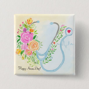 Happy Nurses Day Floral Stethoscope Appreciation 15 Cm Square Badge