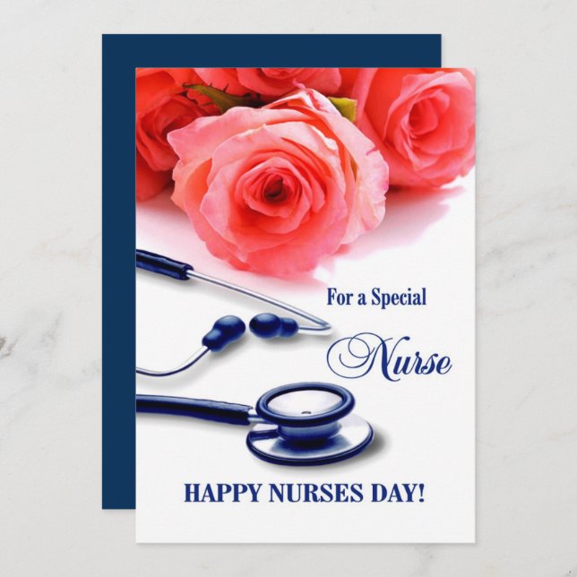 Happy Nurses Day.  Roses and Stethoscope Card (Front/Back)