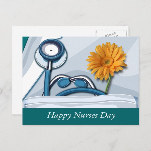 Happy Nurses Day. Stethoscope and Daisy Postcard (Front/Back)