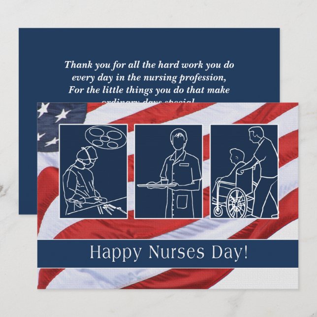 Happy Nurses Day. USA Patriotic Custom Flat Card (Front/Back)