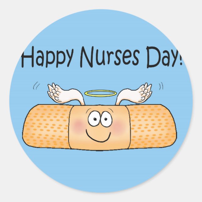 Happy Nurses Nurse Nurse's Day Whimsical Bandage Classic Round Sticker (Front)