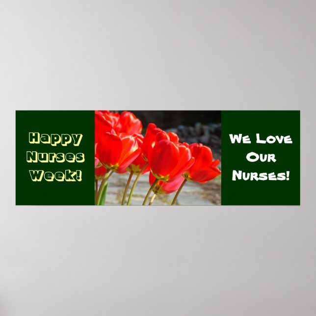 Happy Nurses Week Banner Posters Red Tulips (Front)
