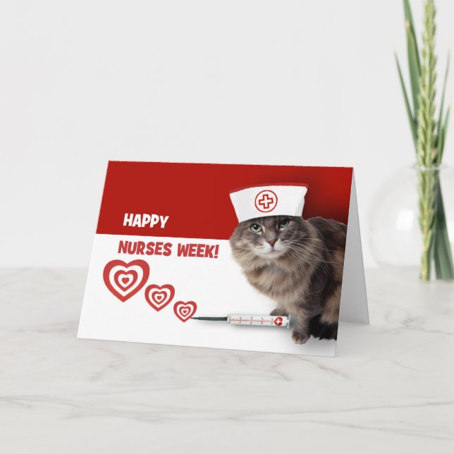 Happy Nurses Week. Funny Kitty  Thank You Card (Front)