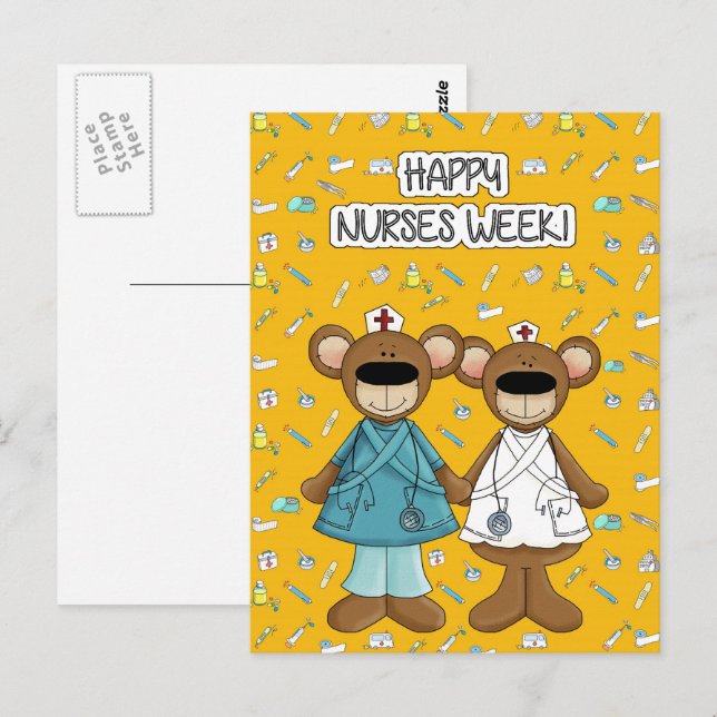 Happy Nurses Week. Funny Teddy Bears Postcards (Front/Back)