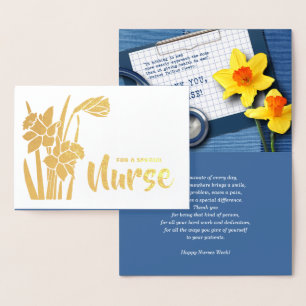 Happy Nurses Week Spring Daffodils and Stethoscope Foil Card