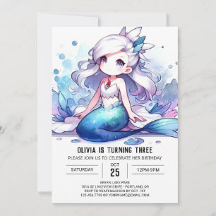 Happy Ocean Mermaid Birthday Invitation