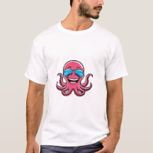 Happy Octopus Wearing Blue Aviators Graphic Tee