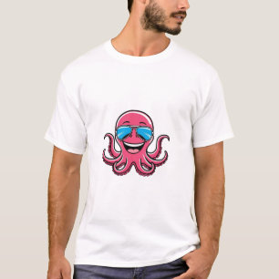 Happy Octopus Wearing Blue Aviators Graphic Tee