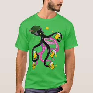 Happy Octopus With Beer German Hat Funny Oktoberfe T-Shirt