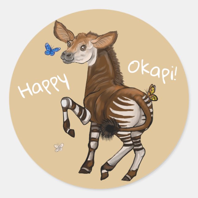 Happy Okapi! Classic Round Sticker (Front)