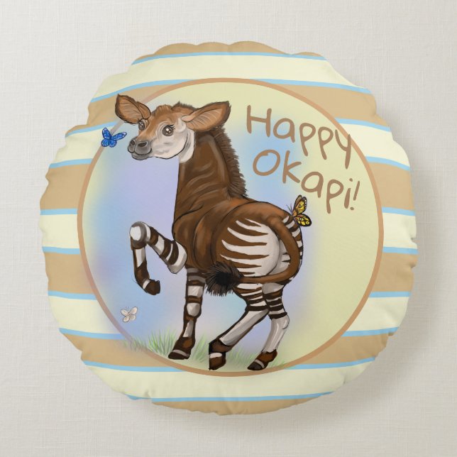 Happy Okapi! Round Cushion (Front)