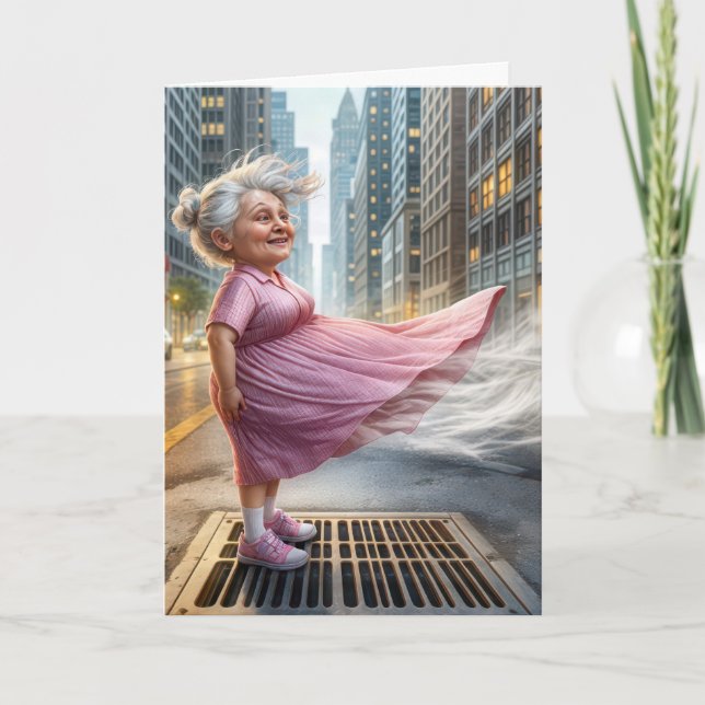 Happy Old Lady On a Street Vent Card (Front)
