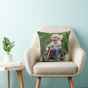 Happy Old Man On a Motorcycle Cushion