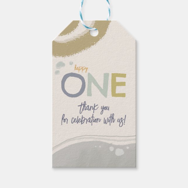 Happy One First Birthday boy Gift Tag (Front)