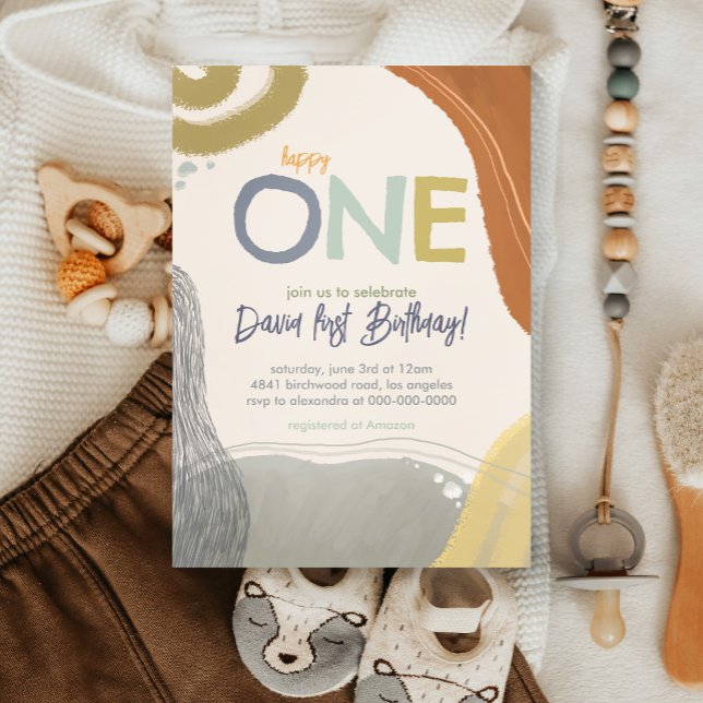 Happy One First Birthday boy Invitation (Creator Uploaded)