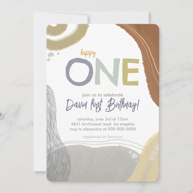 Happy One First Birthday Photo boy Invitation (Front)