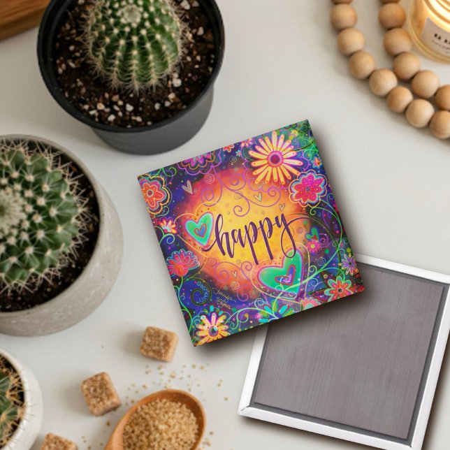 Happy ONE WORD Inspirivity Fun Floral Hearts Magnet (Creator Uploaded)