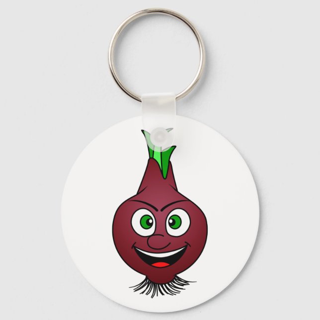 Happy Onion Vegan Vegetable Illustration Key Ring (Front)