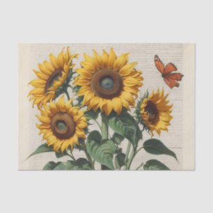 Happy, Open-Faced Sunflowers with Butterfly Tissue Paper