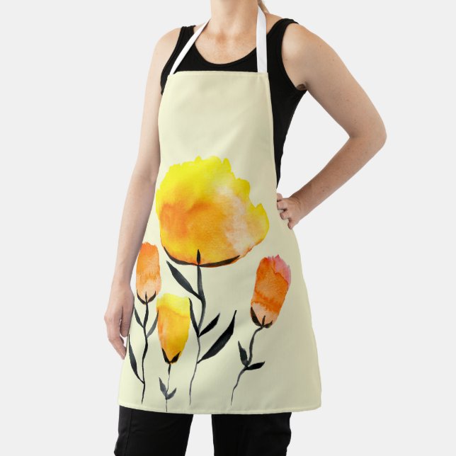 Happy orange and yellow flowers apron (Insitu)