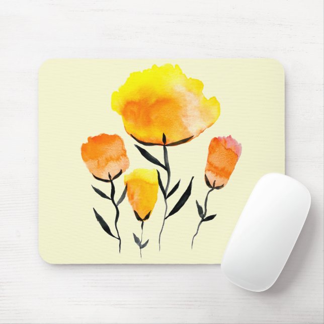 Happy orange and yellow flowers mouse pad (With Mouse)