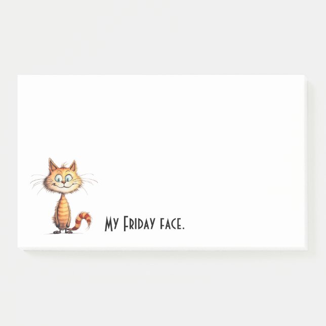Happy Orange Cartoon Cat My Friday Face Post-it Notes (Front)