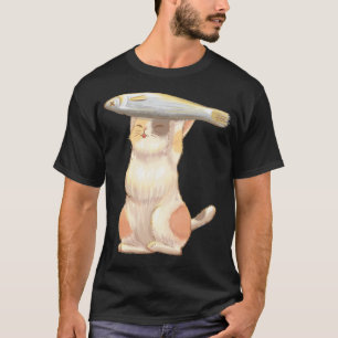 Happy Orange Cat with Fish T-Shirt