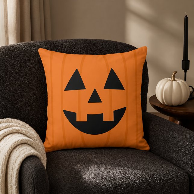 Happy Orange Jack o Lantern Smiling Face Cushion (Creator Uploaded)