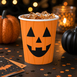 Happy Orange Jack o Lantern Smiling Face Paper Cups
