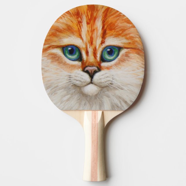 Happy Orange Kitty Face Ping Pong Paddle (Front)