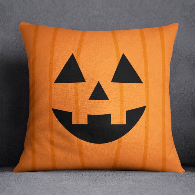 Happy Orange Pumpkin Smile Halloween Cushion (Creator Uploaded)