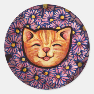 Happy Orange tabby Cat                             Classic Round Sticker