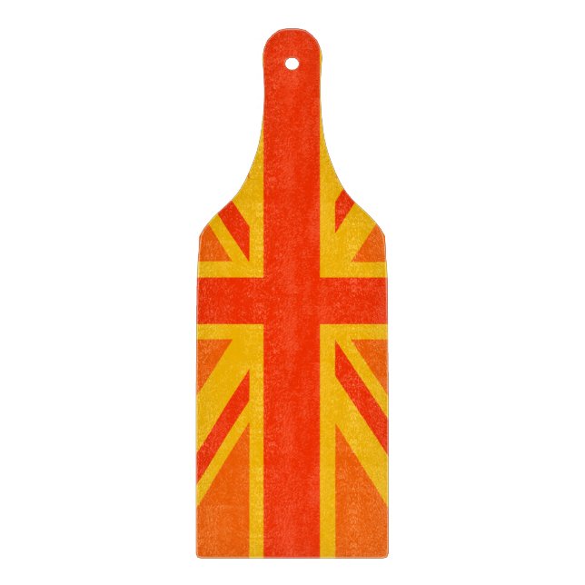 Happy Orange Union Jack British Flag Swag Cutting Board (Front)