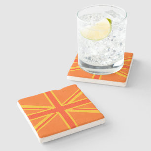 Happy Orange Union Jack British Flag Swag Stone Coaster