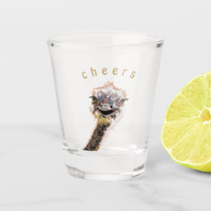 Happy Ostrich Funny Shot Glass Cheers Text