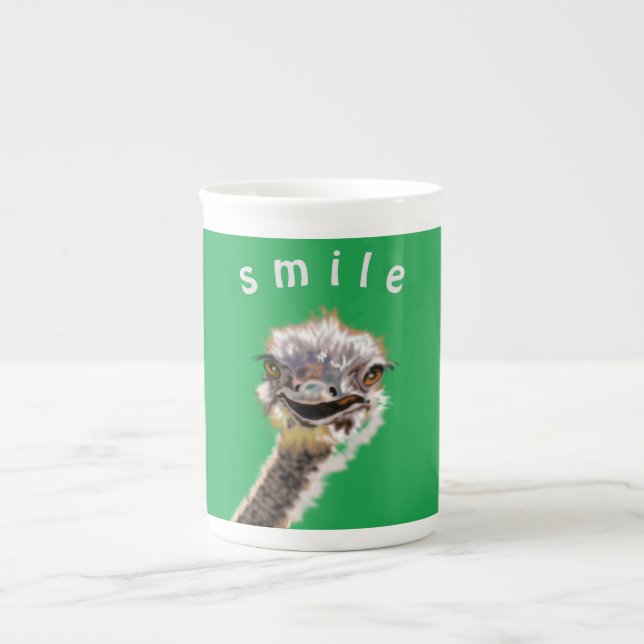 Happy Ostrich Mug - Smile - Your Colour / Text (Front)