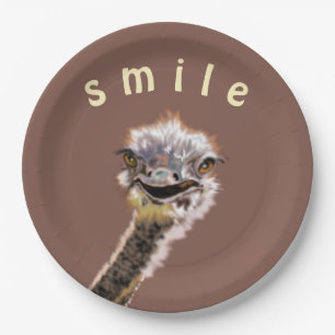 Happy Ostrich Paper Plates Smile - Your Color Text